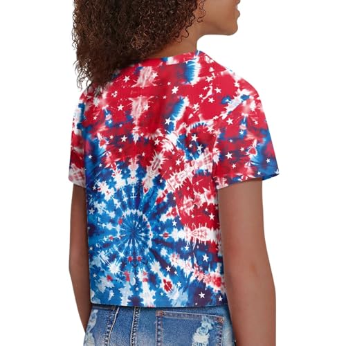 Image of 4th of July Shirt for Girls 7-8 Years US Flag Crop Tops Kids Outfit Independent Day Graphic Tee-