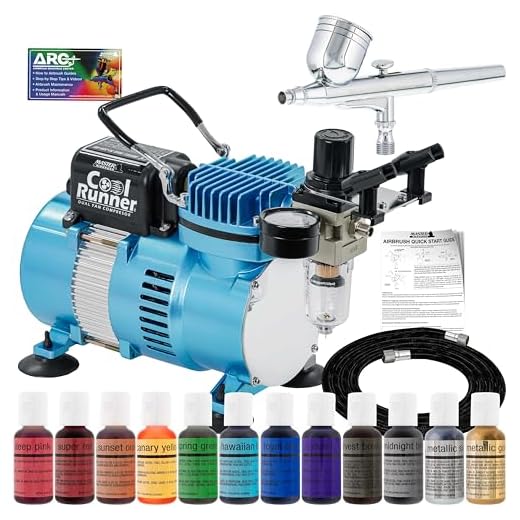 Professional Master Airbrush Cake Decorating Airbrushing System Kit with a 6 Color Chefmaster Food Coloring Set - G22 Gravity Feed Airbrush and Air Compressor - Decorate Cakes, Cupcakes and Cookies
