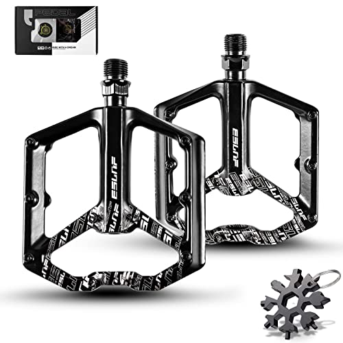 LeapBeast Pedales de Bicicleta de Montaña, Duraderos Pedales Bicicleta, con 3 Rodamientos de Aluminio Ligeros Pedales Planos 9/16" Pulgadas con Cleats, para MTB BMX E-Bike Cover