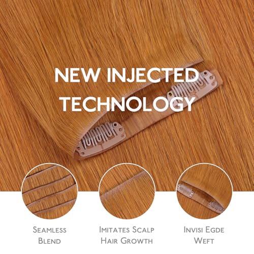 Image of WENNALIFE Invisi Edge Clip in Hair Extensions Real Human Hair, 22 Inch 150g 7pcs Auburn Ginger Seamless Clip in Extensions Remy Hair Clip Ins Invisible Skin Weft Straight Extensiones De Cabello Hmano,