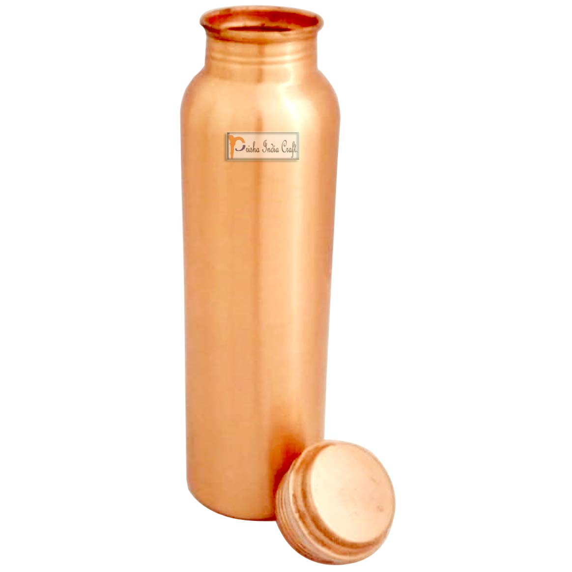 Prisha India Craft Matt Finish Lacqour Coated Anti Tarnished Joint Free New Designed Copper Bottle, Travel Essential, Drinkware, 1000 ML