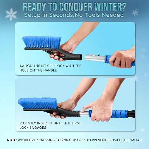 Image of EcoNour 27 inch Aluminum Car Snow Scraper and Brush | Weaved Bristle Head | Metal Body Ice Scraper for Car Windshield | Tough Show Shovel with Ergonomic Foam Grip Winter Accessory