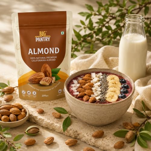Image of Big Pantry Premium California Almonds 200g | Natural Whole Badam Rich in Protein & Fiber | Crunchy Dry Fruits for Healthy Snacking | Resealable Freshness Pouch | Pack of 5