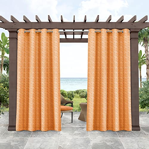 Tommy Bahama Indoor/Outdoor Mosaic Light Filtering Grommet Top Curtain Panel Pair, 54"x96", Cancun Orange
