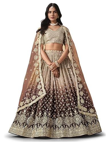 Image of Zeel Clothing Women Georgette Semi stitched Sequins Zari Embroidered Lehenga Choli With Dupatta (7086-Latest, Free size)