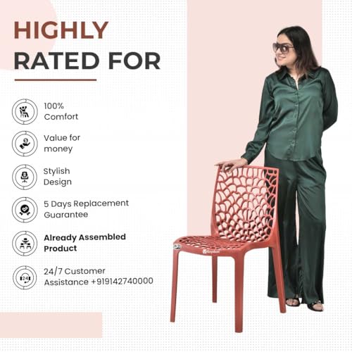 Image of Web Plastic Chair Living Room Without Arm Chair (Jali) Gloss Finish Chair Home, Office, Restaurant, Cafe, Garden, Stackable Chair (5, Red, Standard)