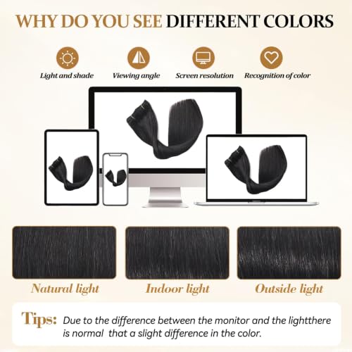 Image of Clip in Hair Extensions Real Human Hair for Women Natural Black 14inch