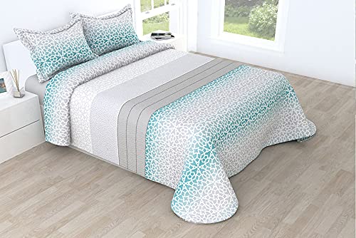 Colcha Bouti Reversible Cosida - Modelo Wendy - Aqua, Cama 135 cm