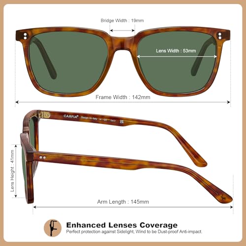 Image of CARFIA Retro Acetate Polarized Sunglasses for Men UV400 Protection Driving Outdoor Anti-Glare Sun Glasses CA5354WS