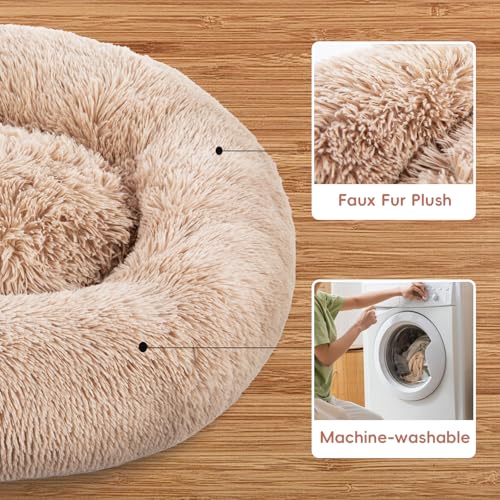 FluffyDream 24 Inch Donut Bed for Dogs, Calming, Brown, Washable, Plush Fur Dog Cuddle Bed - Image 4