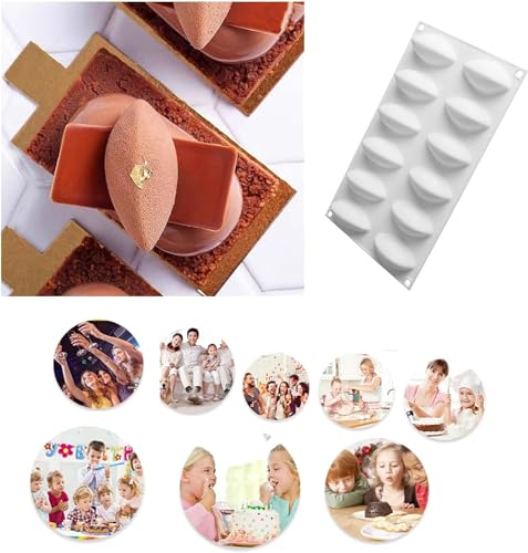 Image of 12 Cavity Silicone Baking Moulds - Quenelle & Rugby Shape Dessert Chocolate Moulds for Cake, Mousse, Candy, Ice Cubes & Jelly - Reusable Non-Stick Easy Release Molds
