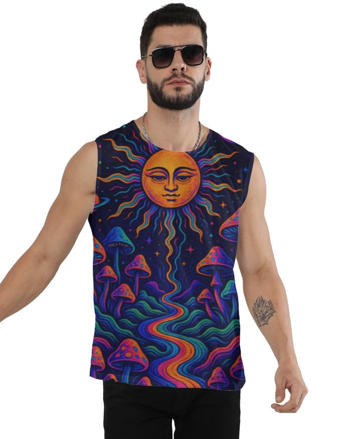 Men's Tank Top | Shroom Land Sleeveless Vest | 180 GSM 100% Spun Polyester Regular Fit | Casual-image-39