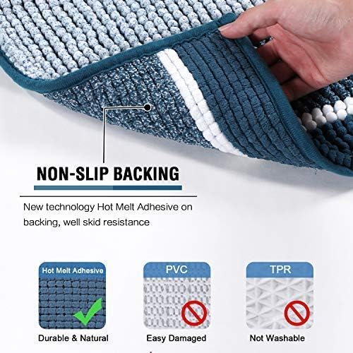 H.VERSAILTEX Kitchen Mat 2 PCS Kitchen Rugs Non Slip Chenille Ombre Dyeing Kitchen Runner Rug Water Absorbent Striped Kitchen Rug Set for Floor Rug Standing Rugs(47" x 17" + 24" x 17", Moroccan Blue)