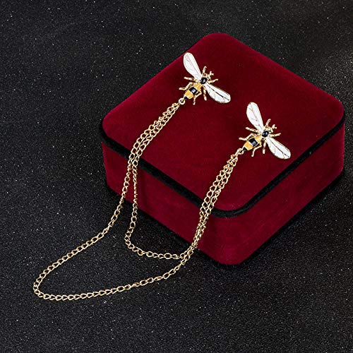 Image of Dreuyet Honey Bee Brooches for Women Men CZ Crystal Cute Bee With Hanging Chain Tassel Badge Suit Collar Brooch Lapel Pin Vintage Insect Themes Hanging Brooches Pins Accessories