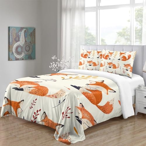 Housse de couette renard 3D 200x200 cm avec 2 taies d'oreiller pour lit double