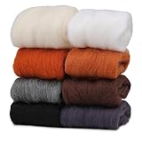 Wonvoc Needle Felting Wool 2.82 OZ (80 g), 8 Colors Wool Roving, Felting Wool Bulk, Wool Roving for Needle Felting, for DIY Craft Materials, White, Black, Brown