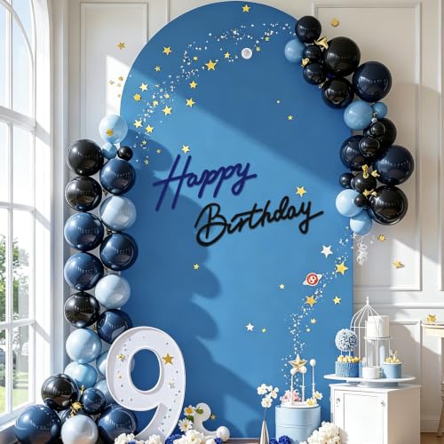 Image of TONIFUL Happy Birthday Sign for Backdrop - Black Navy Blue Felt Banner - Includes Dot Glue - Perfect for Birthday Party Backdrop,Wall Decr,Balloon Arch,Photo Background