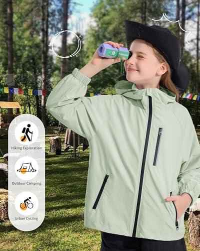 Image of Rolanko Girls Rain Jacket Lightweight Waterproof Hooded Kids Raincoat 6-16 | Kids Windbreaker, Water-Repellent, Sealed Zip Pockets, Reflective Strips, Extended Hood, Outdoor, School Daily, Travel