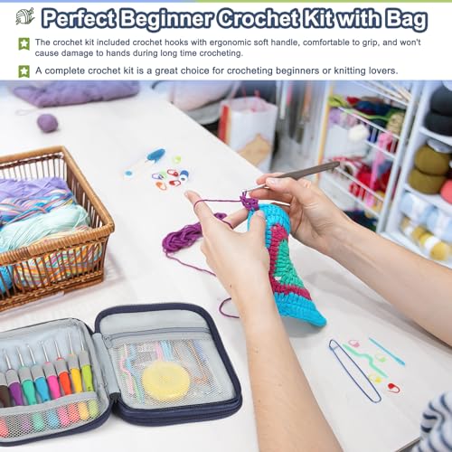 Image of Katech 99-Piece Crochet Hooks Set, Crochet Hook Kit with Storage Case, Ergonomic Knitting Needles Weave Yarn Kits DIY Hand Knitting Craft Art Tools for Knitting Hat, Bag, Socks, Scarf and Sweaters