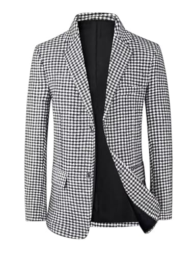 Mens Houndstooth Blazer Jacket Slim Fit Two-Tone Grid Spring Autumn Wedding Business Coat