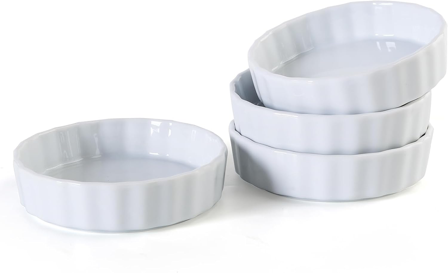 6oz Creme Brulee Ramekins Set of 4 - Ceramic Baking Dishes, Non-Stick Porcelain Pie Dish, Wave Round Baking Dish for Dessert, Pie, Tart, Souffles, Appetizers, Oven and Dishwasher Safe - Amazon product rated Grade C