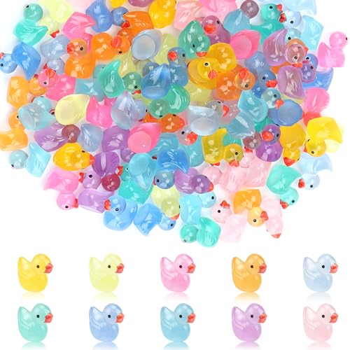 Elektheim Lot de 100 mini canards lumineux en résine colorée - Petits canards pour bricolage - Pour aquarium, maison de poupée, jardin miniature, artisanat,...