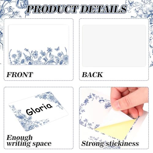 Image of Whaline 180 Pcs Name Tag Stickers Blue Floral Nameplate Sticker Vintage Flower Butterfly Paper Label Decals for Classroom Bulletin Board Office School Desk Wall Decor