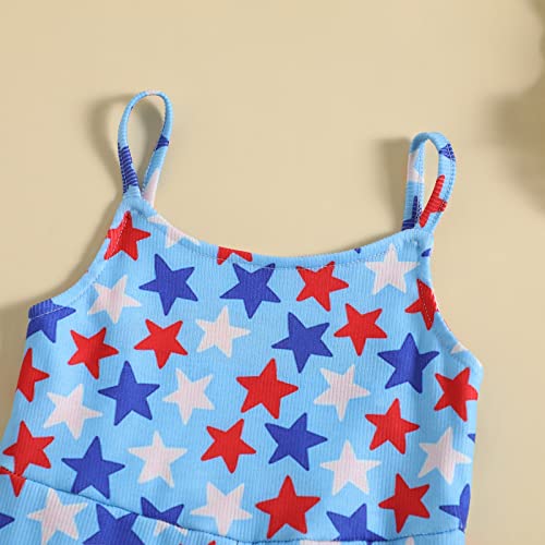 Noubeau Toddler Kids Baby Girl Fourth of July Outfits American Flag Bell-Bottom Romper One-Piece Sleeveless Sling Jumpsuit2