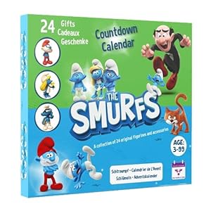 the original smurfs countdown calendar 2025 collectible cartoon toys for boys and girls, 12 figurines + 12 smurfy gifts! ages 3+. 24 pieces