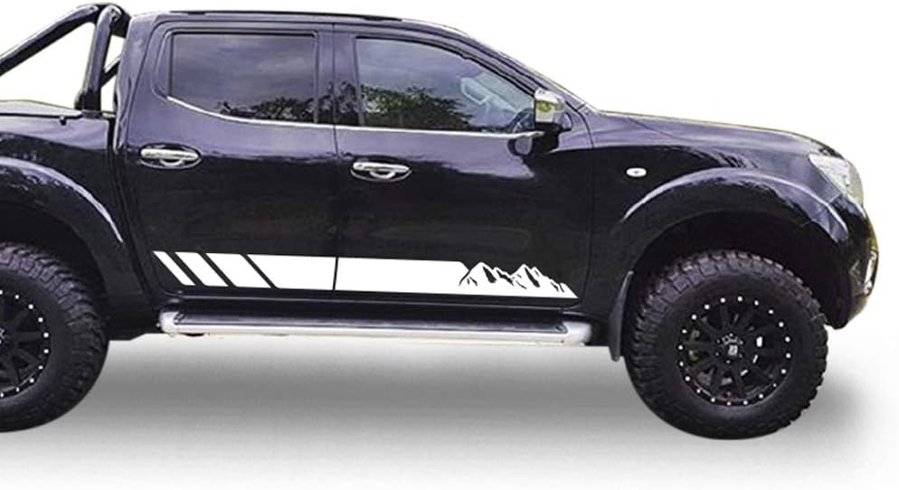 Decal Sticker Vinyl Side Mountain Stripes Compatible with Nissan Navara NP300 (White)