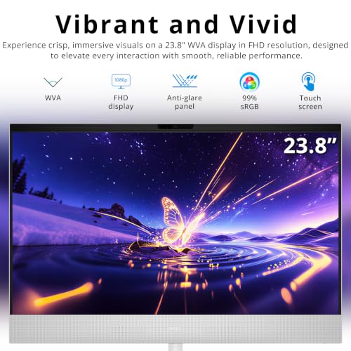 Image of Dell 23.8 inch FHD Touch All-in-One Desktop, Intel Core Ultra 7 355, 16GB DDR5, 3TB Storage (2TB SSD+1TB Docking Station), Wireless Keyboard & Mouse, Copilot+ PC, Wi-Fi 7, FHD IR Camera, Win11 Pro, White