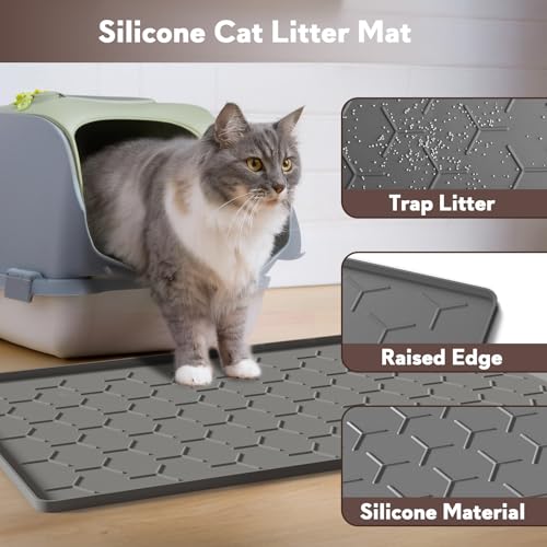 Image of Garoopion Silicone Cat Litter Mat 24x16 inch, Easy to Clean, Dark Gray