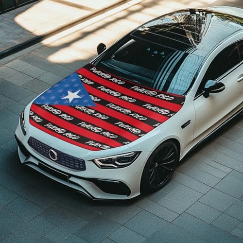 Image of Puerto Rico Print Car Hood Cover Stretchable Polyester,Engine Cover,Elastic Fabrics Can be Washed,Car Bonnet All-Season Protection
