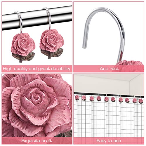 Agptek Shower Curtain Hooks, 12 Pcs Anti Rust Decorative Vintage Resin Rose Hooks For Bathroom,Baby Room, Bedroom, Living Room #TOP2