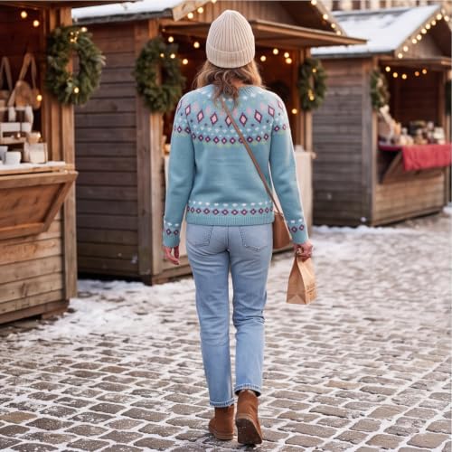 Knit Sweater for Women Crew Neck Graphic Print Casual Tunic Sweaters - image 5