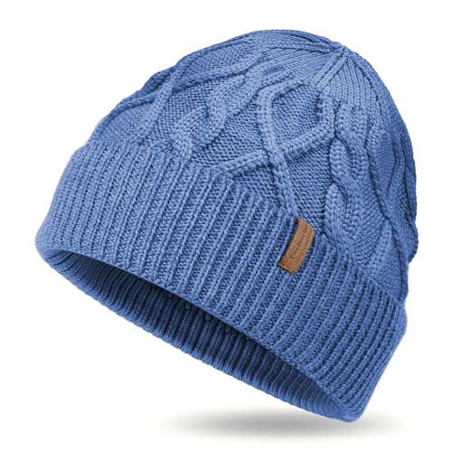 100% Merino Wool Beanie for Men Women, Knit Cuffed Winter Hat, Lightweight Warm Breathable Cap, Unisex Outdoor Gift Army Green