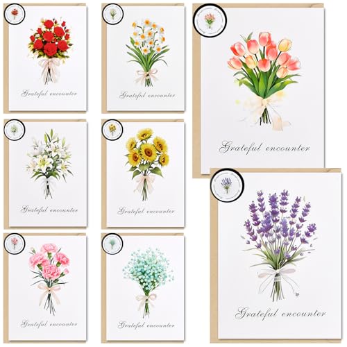 8 Pcs Tarjeta de Felicitación, Regalo Sobre, Juegos, Tarjetas Plegables en Blanco que Incluye, Agradecimiento Boda con Pegatinas, para Cumpleaños, Festivales de Navidad, Fiestas, Acción de Gracias