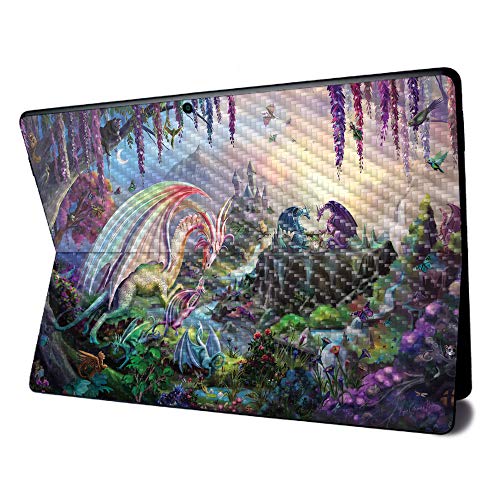 Image of MightySkins Carbon Fiber Skin for Microsoft Surface Pro X - Dragon Paradise | Textured Carbon Fiber Finish | Easy to Apply, Remove, and Change Styles | Made in The USA