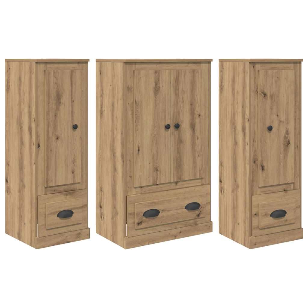 vidaXL Highboard with Drawer 3 pcs Artisan Oak Engineered Wood, Living Room, Rectangular Shape, Rustic Design, Ample Storage Solutions, for Cozy Gatherings and Relaxation
