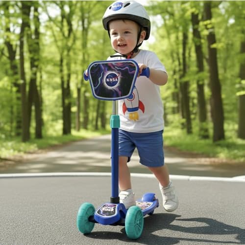 Image of StarAndDaisy X NASA Kick Scooter for Kids 3+ Years, Foldable Skate Scooter for Children Boys & Girls with Multi-Level Height Adjustment, LED Wheels and Brakes -(Officially Licensed) Blue