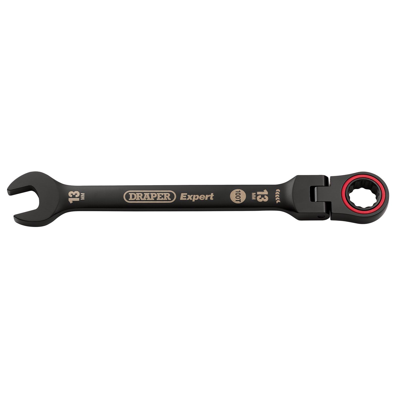 Draper 03919 Expert HI-TORQ Metric Flexible Head Ratchet Combination Spanner, 13mm, Black, Red and Black - Image 2