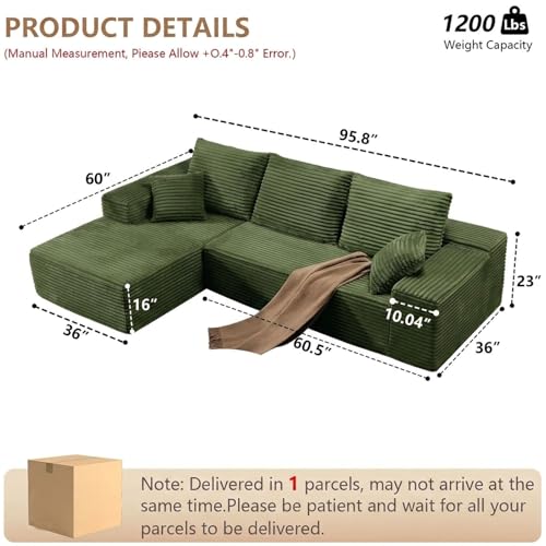 Image of Sectional Couches for Living Room Cloud Couch Sofa with L-Shape Couch in a Box Upholstered Boneless Couchs Modern Modular Sectional Couch with Chaise (Green,B-3 Seater-Left-Facing Chaise-96 inch)