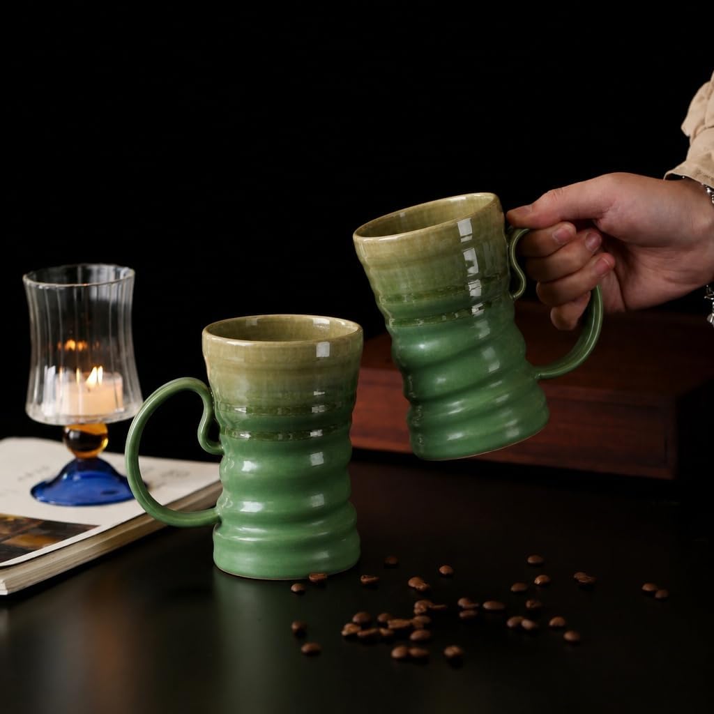 17oz Large Unique Cool Tall Handmade Ceramic Coffee Mug with Comfortable Big handle, Big Pottery Tea Mug, Artisanal Stoneware Coffee cup, Rustic Lead-free Tea Cups, Microwave safe Coffee Cup image 3
