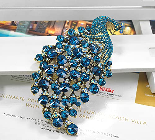 Gyn&Joy Animal Brooch Art Gorgeous Peacock Bird Blue Crystal Rhinestone Brooch Pins Bz243 #TOP5