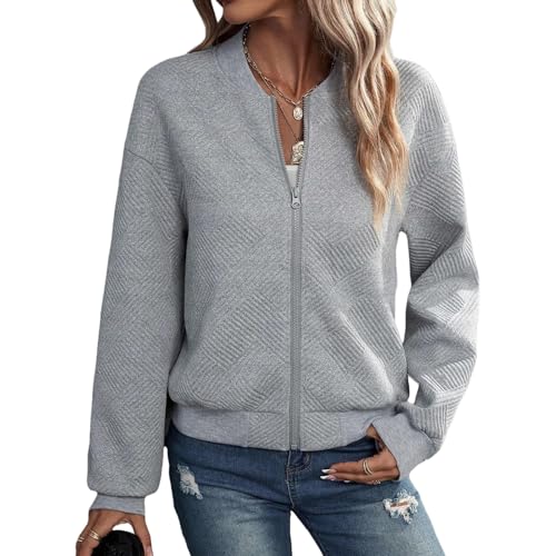 Bomber Jacket Women Casual Stand Collar Zip Up Coats Long Sleeve 2025 Fall Fashion Outerwear Tops with Pockets2