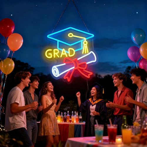 Image of Congrats Grad Neon Sign - 4-Color Graduation Decorations 2026, 10-Level Dimmable LED Wall Decor, USB Powered Gift for Graduate, 14.2 inchx13 inch