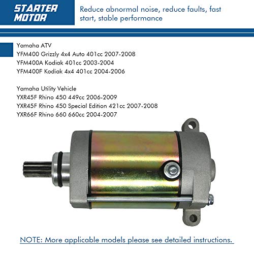 Starter Motor Replacement For Yamaha Utv Rhino 450 660 Atv Grizzly 450 660 Kodiak 400 450 Wolverine 450 With 9 Tooth 12V Starter Motor Oe Replace # 4Wv-81800-00-00, 4Wv-81890-00-00, 5Km-81890-00-00 #TOP3