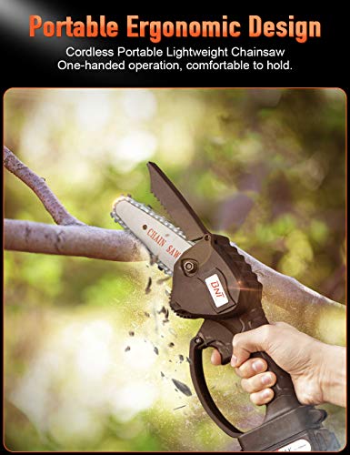 Mini Chainsaw, 24V 3000mAh Pruning Shears Chain saw with 2Pcs Batteries and 2pcs Chains, 4-Inch Cordless Electric Portable Chainsaw For Garden Tree Branch Wood Cutting, One-Hand 1.76lb Lightweight
