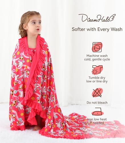 Image of Premium Baby Blankets, Soft Viscose from Bamboo Blanket for Girls, Nursery Crib Bedding Quilt for Newborn and Toddler, Ruffle Blanket Cooling for Hot Sleepers 50''x50'' Pink Unicorn