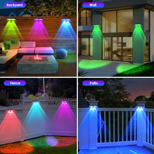 Solar Fence Lights Outdoor, 2PK RGB Solar Lights for Outside Backyard, Patio, Deck Fence, Stair Handrail, Pool and Wall